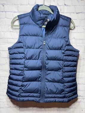 Lands' End Womens Down Puffer Vest Navy Sz M Quilted Layer Outdoor